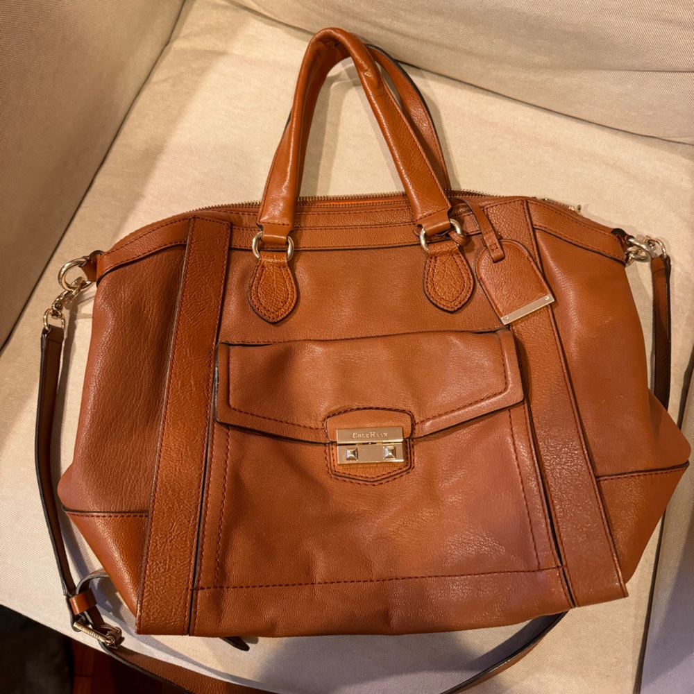 Cole Haan Zoe Structured Woodbury Leather Satchel Handbag